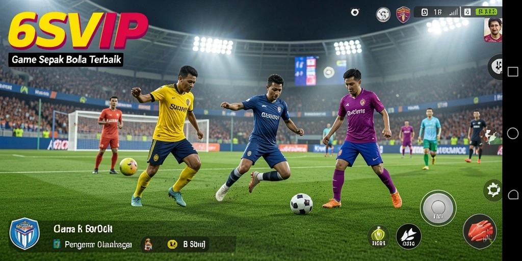 Screenshot utama 6SVIP menampilkan aksi seru di pertandingan sepak bola.