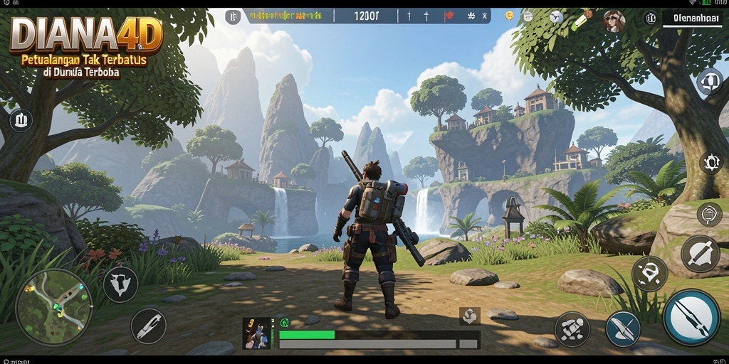 Screenshot gameplay DIANA4D menunjukkan dunia terbuka yang luas dan dinamis.