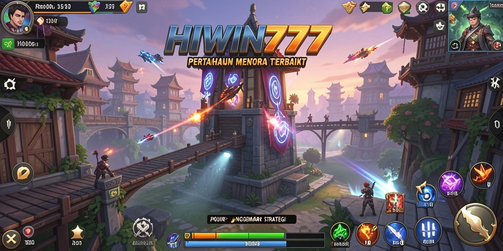 Gameplay seru HIWIN777 saat melawan gelombang musuh di menara pertahanan.