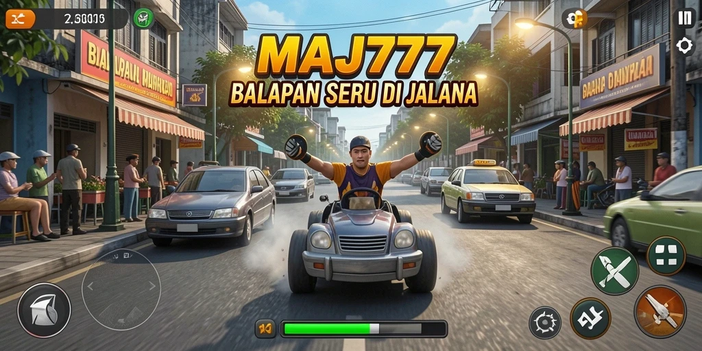 Gameplay balapan seru dengan mobil cepat dan trek menantang.