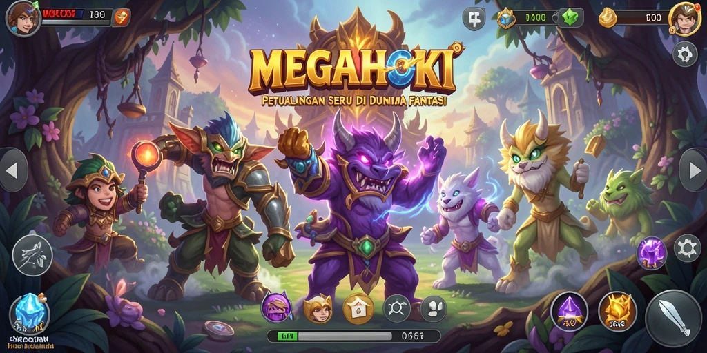 Tampilan seru gameplay MEGAHOKI dengan tantangan petualangan yang mendebarkan.