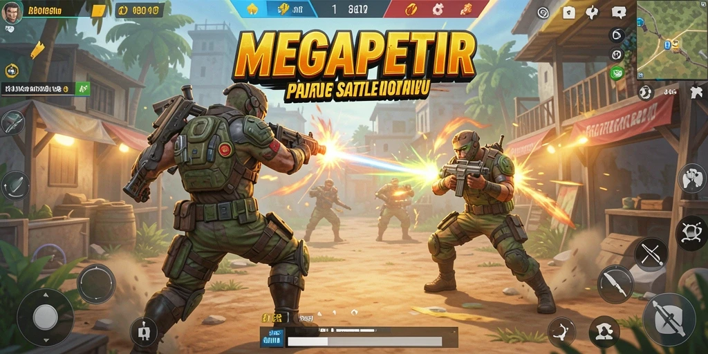 Tampilan gameplay seru dalam MEGAPETIR menghadirkan aksi Battle Royale yang mendebarkan.
