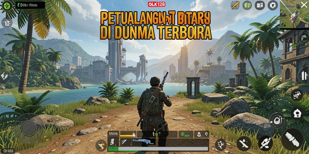 Tampilan gameplay OLX128 yang menunjukkan eksplorasi dunia terbuka.