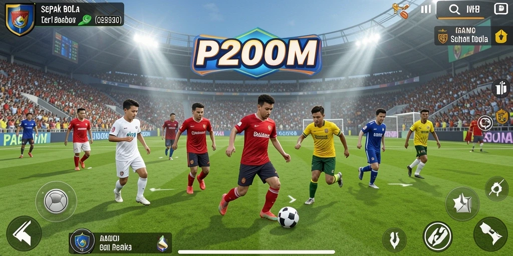 Tampilan gameplay P200M yang mengesankan dan penuh aksi sepak bola.