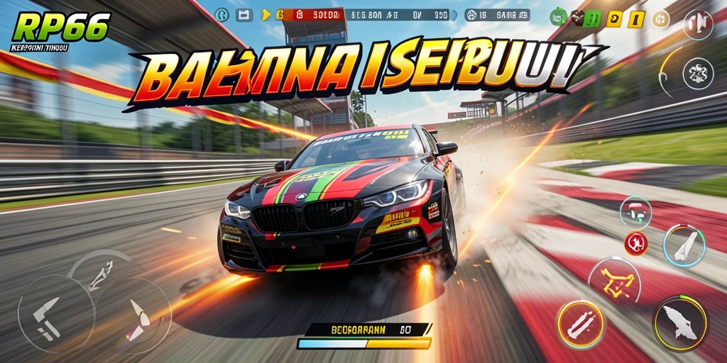 Screenshot gameplay RP66 menampilkan mobil beraksi di lintasan balap.