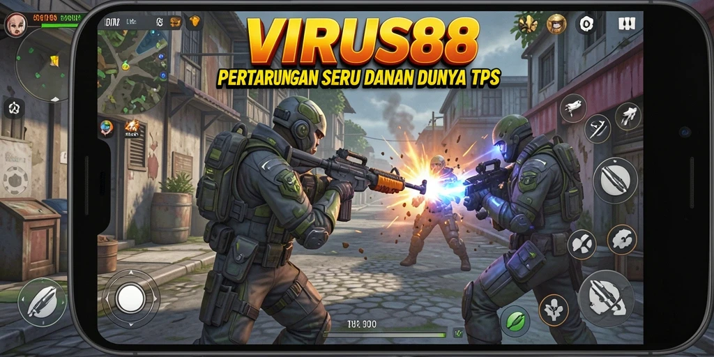 Gameplay menegangkan di VIRUS88 dengan aksi tembak-tembakan intens.