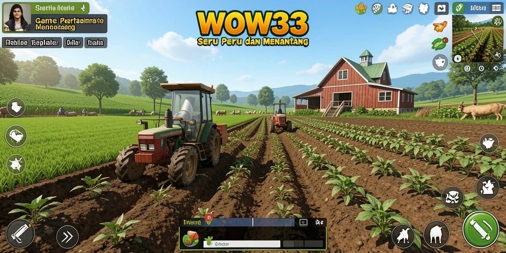 Tampilan gameplay WOW33 yang menarik dengan aktivitas bertani.